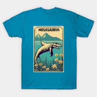 Vintage Mosasaurus Dinosaur in Prehistoric Times Camping and Mountaineering Lover T-Shirt